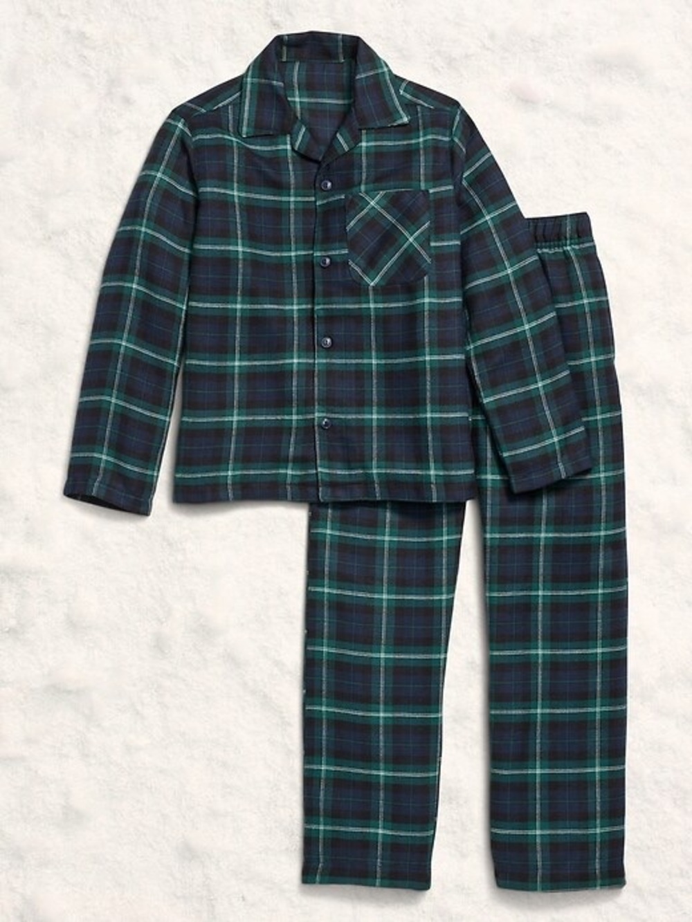 Old Navy Navy Green Plaid Kids Pajama Set Gender-Neutral Button-Front Size Mediu